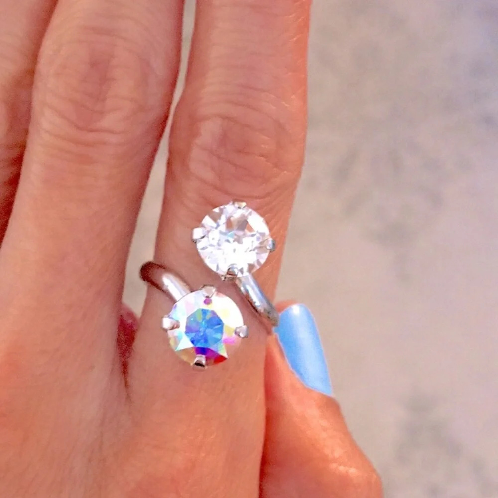 Aurora Borealis + Clear Crystal Ring